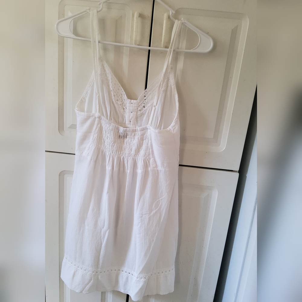 Chic White Cotton Summer Time Dress W/ Spaghetti Straps - Picture 6 of 6
